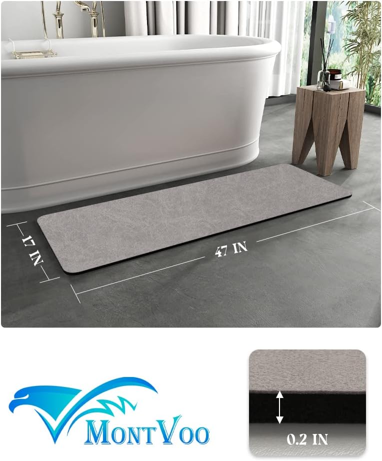 MontVoo -Bath Mat-Rubber Backing Non SlipThin Bathroom Rugs Fit Under Door- Quick Dry Absorbent Faux Suede Surface Grey Bathroom Floor Mats-Shower Rug for in Front of Bathtub Shower Gray 16x24