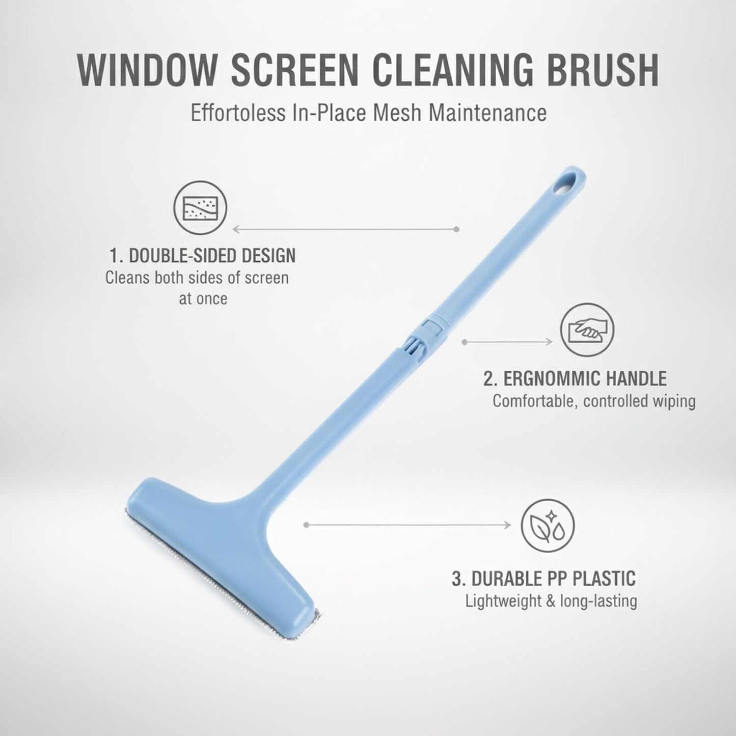 Home Window Care: Double-Sided Screen Cleaning Brush for in-Frame Mesh Maintenance, Durable PP Tool (1 Piece)