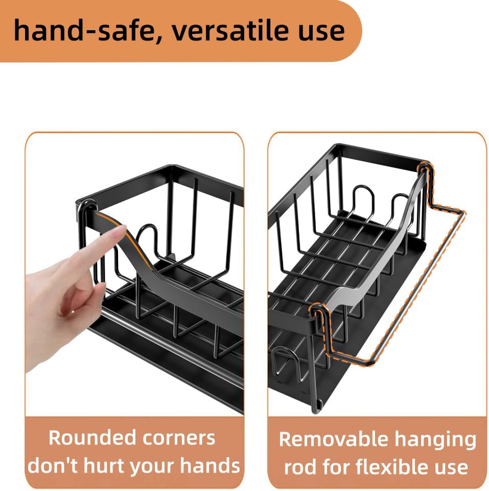 Sink Sponge Holder, Kitchen Sink Caddy Organizer,304 Stainless Steel Dish Sponge Organizer with Auto Drain Tray,Dish Soap Dispenser Brush Holder Storage