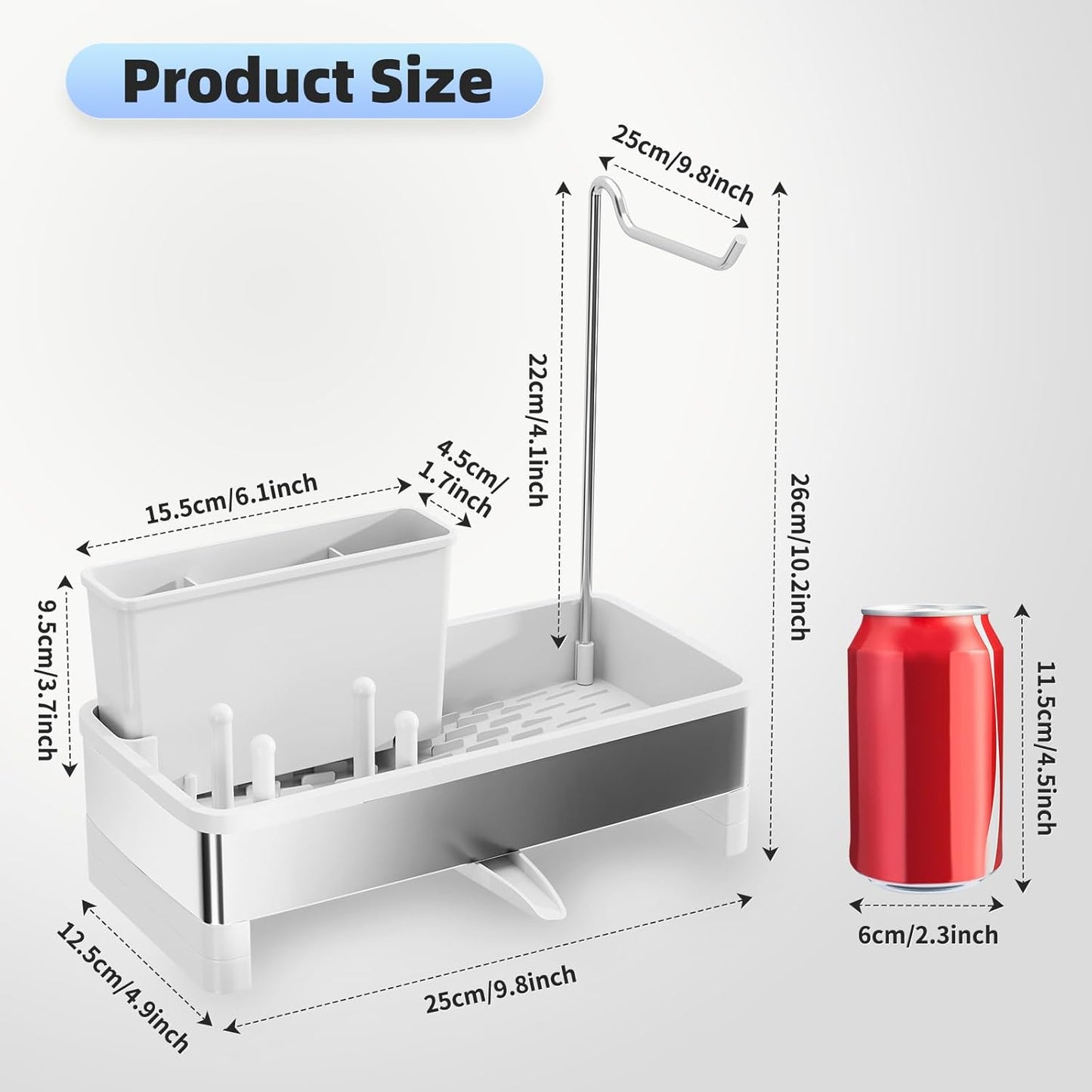 Ewaiira Stainless Steel Sink Caddy, Sponge Holder for Kitchen Sink with Brush Holder and Towel Rack, Sink Organizer for Countertop, Soap Dispenser Kitchen Organizers Storage Essentials (A-Black)