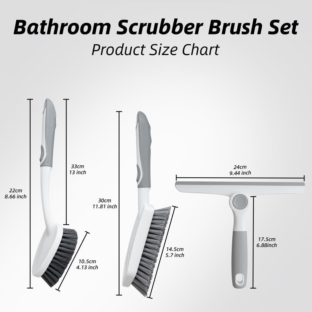 3 Pack Heavy-Duty Scrub Brush Set, Grout Brush, Shower Squeegee, Shower Cleaner Brush with Non-Slip Grip, Stiff Bristles Scrub Brushes for Cleaning Bathroom, Shower, Tile, Grout, Tub, Floor, Sink