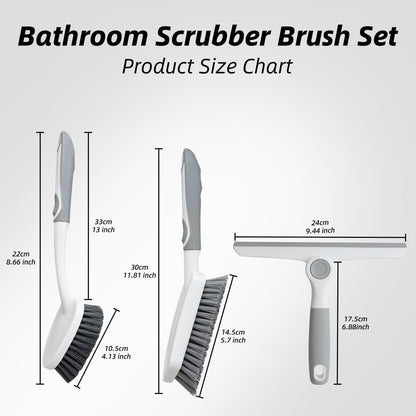 3 Pack Heavy-Duty Scrub Brush Set, Grout Brush, Shower Squeegee, Shower Cleaner Brush with Non-Slip Grip, Stiff Bristles Scrub Brushes for Cleaning Bathroom, Shower, Tile, Grout, Tub, Floor, Sink