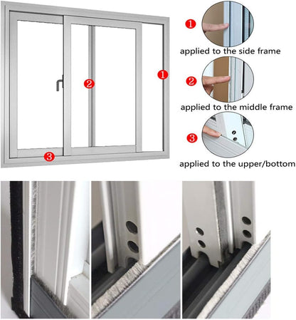 Self-Adhesive Pile Weather Stripping Seal for Sliding Windows and Door Frames, 16.5ft x 11/32 inch, Grey