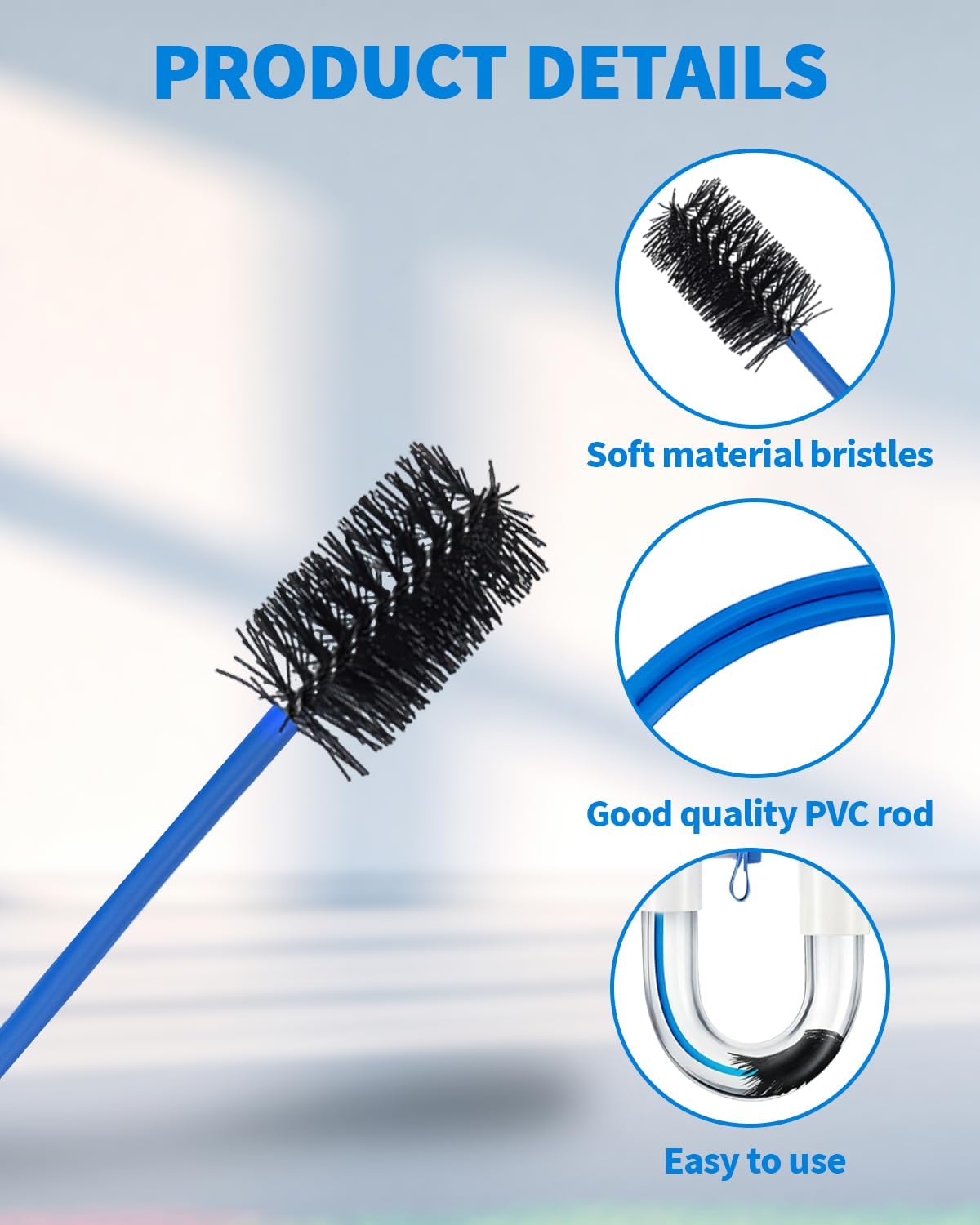 2 PCS Condensate Trap Flexible Drain Brush, 48 Inch Drain Line Cleaning Brush, Condensate Traps Clean for Condensate P-Trap and HVAC Systems