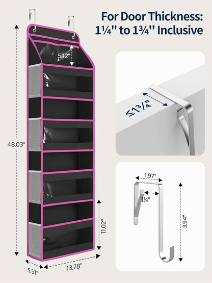 Yecaye 5 Tier Over the Door Organizer, Swing-proof Door Organizer Hanging with Clear PVC Windows, Behind the Door Storage for Bedroom Nursery Closet Laundry Pantry Bathroom, Grey