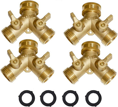 3/4" hose splitter 2 way water splitter male connectors allows you to run 2 hoses, hose quick connectors, hose spigot