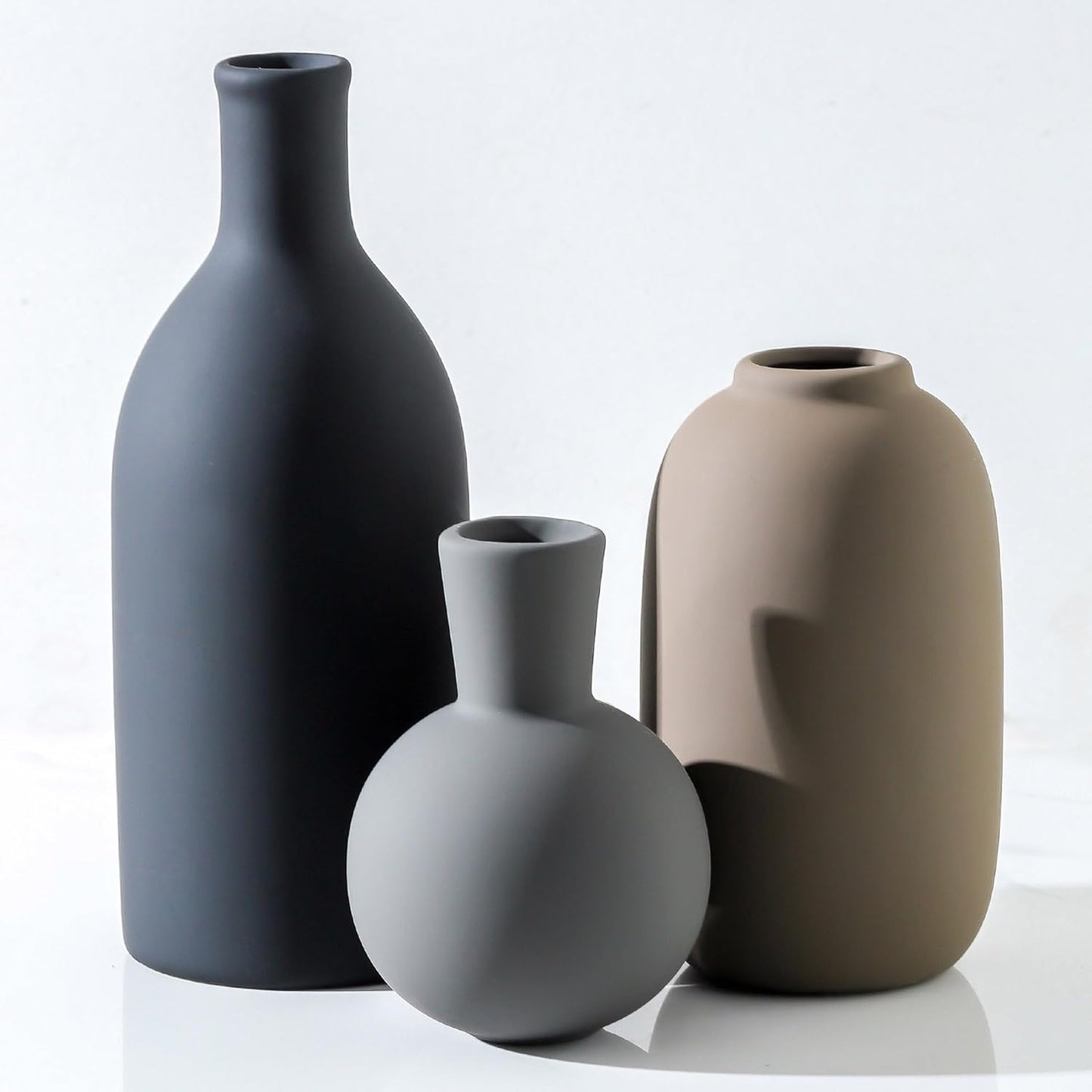 Ceramic Vase Set of 3, Decorative Vases Home Decor Modern Neutral Flower Pampass Boho Vase for Living Room, Table, Mantel, Entryway, Bookshelf, Kitchen, Bedroom, Bathroom - White