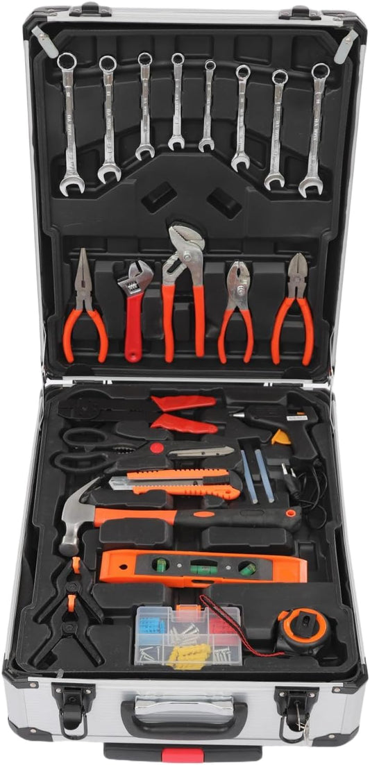 187pcs Trolley Case Tool Set, Carbon Steel Home Repair Kit Household Hand Tool Kit Toolbox Storage Case, Complete Rolling Tool Box for Maintenance Garden Homeowner DIYer Handyman