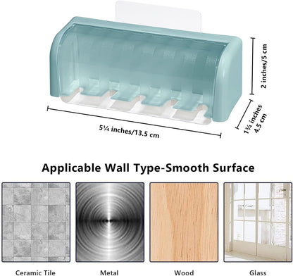 5 Slots Toothbrush Holder Wall Mount with Cover, Self Adhesive Toothbrushes Storage Organizer Perfect for Dorm Bathrooms and Shower, Holds 5 Toothbrushes. (White)