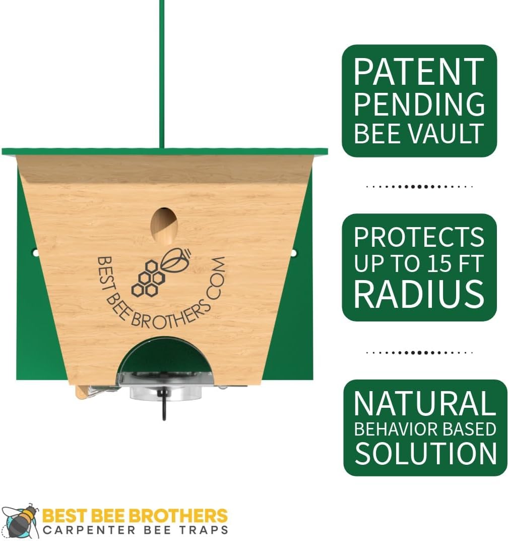 Best Bee Brothers Turbo Trap 2.0, Professional-Grade Carpenter Bee Trap for Outside with Bee Vault, Large Viewport & Spring-Loaded Door, 4.1” W x 4.8” H x 5.9” D