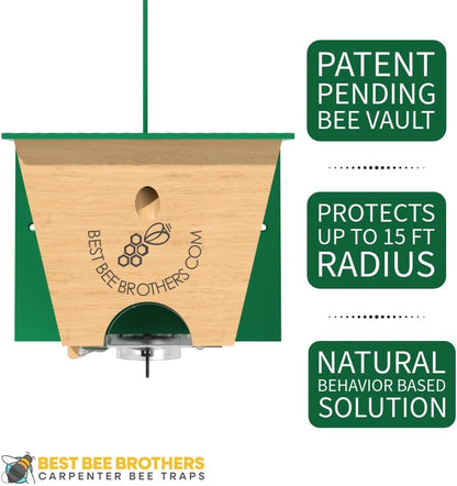 Best Bee Brothers Turbo Trap 2.0, Professional-Grade Carpenter Bee Trap for Outside with Bee Vault, Large Viewport & Spring-Loaded Door, 4.1” W x 4.8” H x 5.9” D