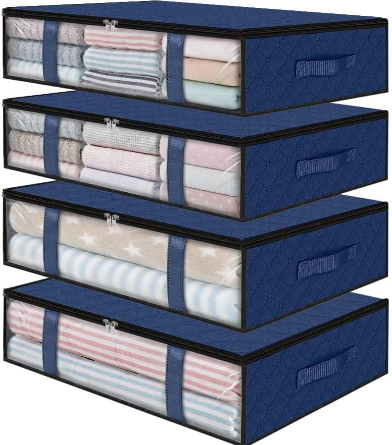 StorageRight Under Bed Storage Bags 3 Pack, 40L Large Clothes & Comforter Storage Containers with Clear Window, Breathable Fabric Organizer for Blankets, Bedding, Seasonal Clothing