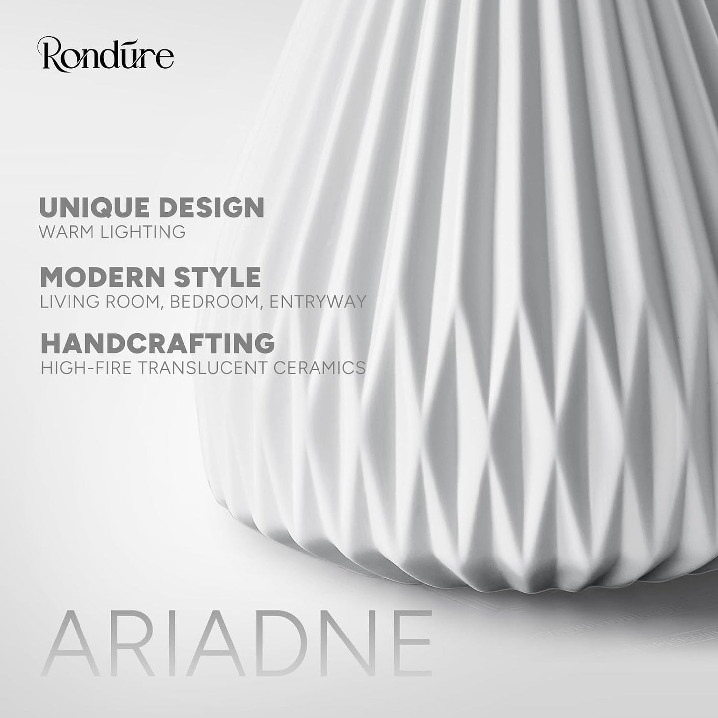 RONDURE Modern Ceramic Decorative Table Lamp Living Room Bedroom Bedside | Handcrafted Unique Warm Ambient Lighting Lamp, Accent White Translucent Ceramic shade, Fully Dimmable, Corded, Bulb Included