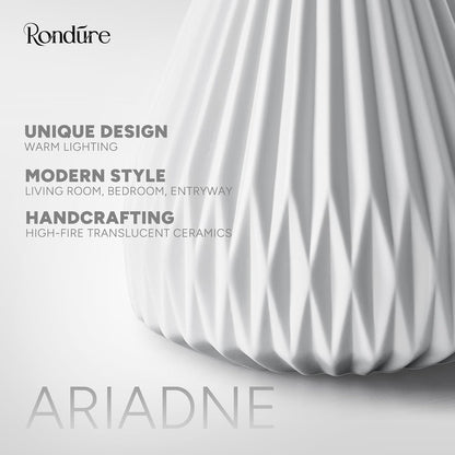 RONDURE Modern Ceramic Decorative Table Lamp Living Room Bedroom Bedside | Handcrafted Unique Warm Ambient Lighting Lamp, Accent White Translucent Ceramic shade, Fully Dimmable, Corded, Bulb Included