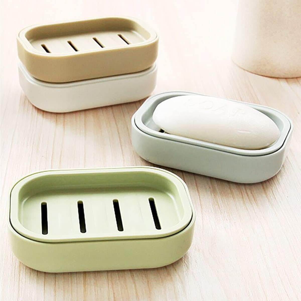 3 Pack Bamboo Wood Soap Dish Bar Soap Holder with Self Draining Tray Natural Waterfall Drain Soap Saver for Shower Bathroom Kitchen