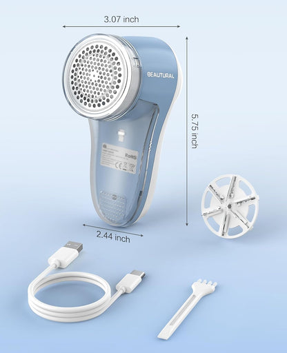 BEAUTURAL Fabric Shaver, Rechargeable Lint Remover for Clothes, Electric Lint Shaver with 6-Leaf Blades, Sweater Shavers to Fuzz, Lint Balls, Pillings, Bobbles for Clothes and Furniture