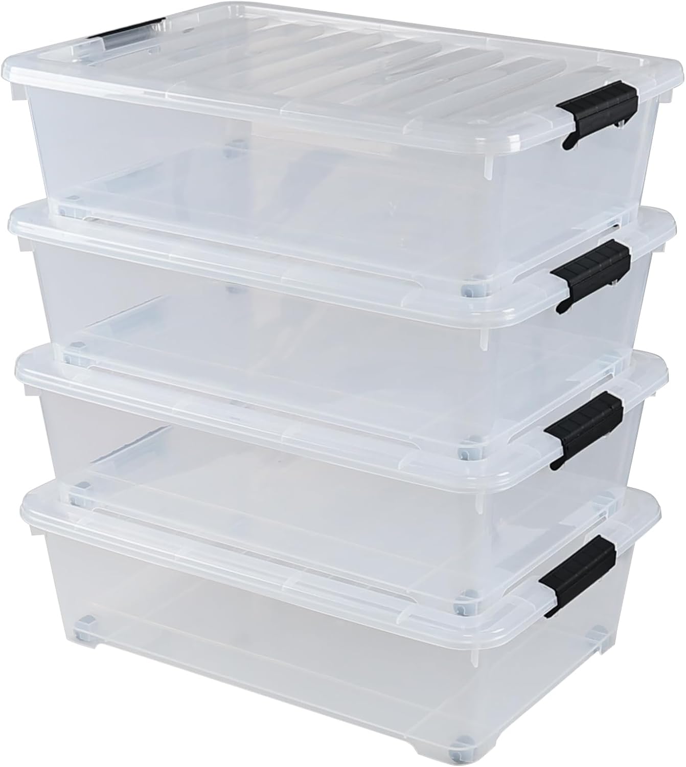 4-Pack 20 Quart Clear Under Bed Plastic Storage Bins with Wheels | Under Bed Storage Box, Locking Latch Lid, Easy-Glide Wheels, for Bedroom, Bathroom, Garage, and Office Organization
