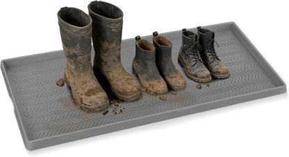 Kalolary Extra Large Boot Tray for Entryway, Silicone Shoe Trays Mat for Indoor Outdoor Use Non-Slip Shoe Mat Tray for Muddy & Wet Shoes Waterproof Shoe Rug for Front Door Patio Porch Room (30“x16“)