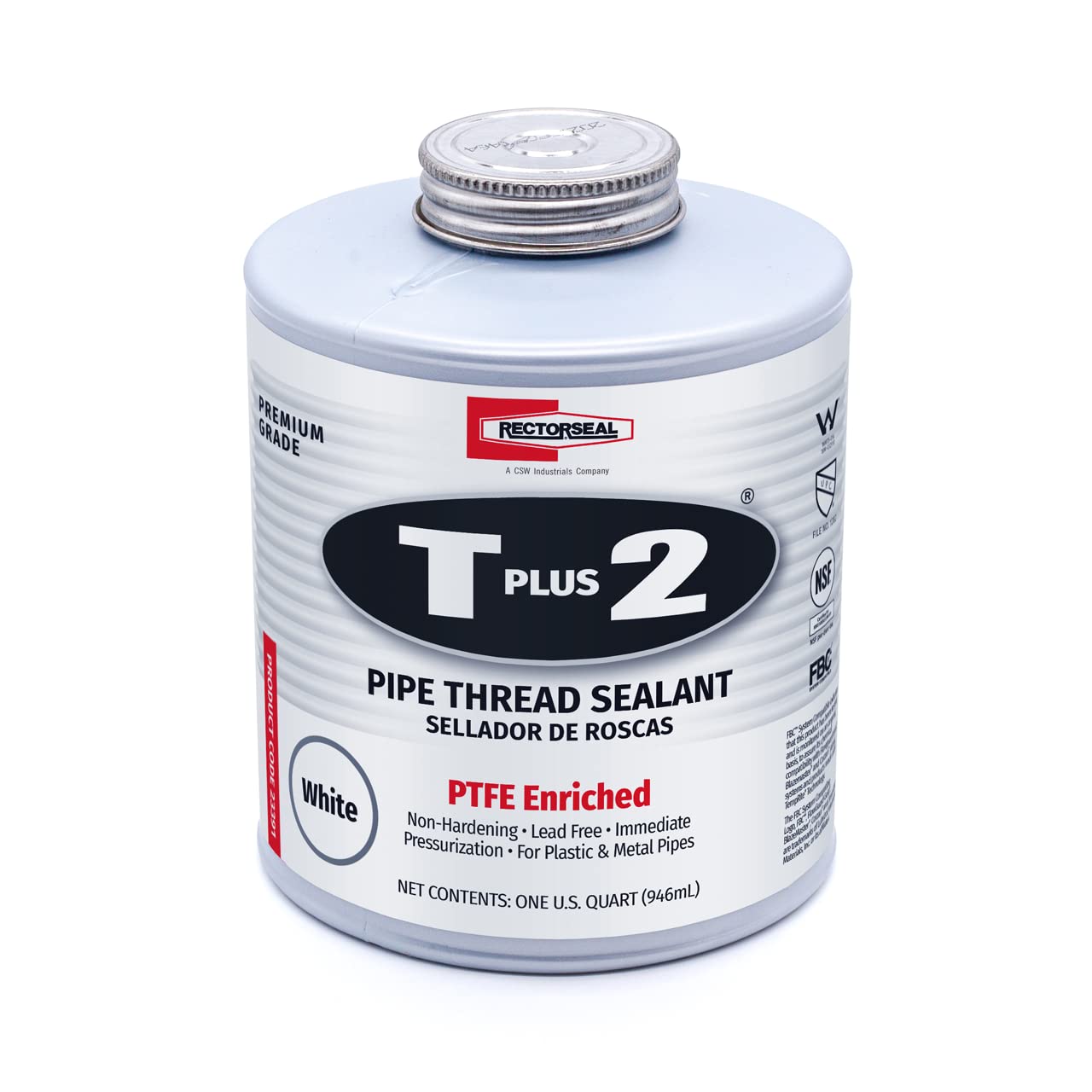 RectorSeal T Plus 2 23710 Pipe Thread Sealant, Non-Hardening, Synthetic Fibers, Contains No Other Metals, PTFE Enriched, Plumbing, 1 3/4 oz.