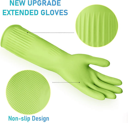 Disfore Rubber-Gloves Dishwashing Gloves for Cleaning-Kitchen - 2 Pairs Long Household Cleaning Gloves for Washing Dishes