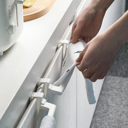 2pcs Plastic Towel Rack and Dish Cloth Holder, Wall-Mounted Over Cabinet Door, White Bathroom and Kitchen Hanging Storage Organizer for Hand Towels and Cleaning Cloths