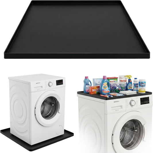27 x 27 Inch Washing Machine Drain Pan, Silicone Washer Pan, Black | 2cm Raised Waterproof Edge, Washer and Dryer Mat for Floor Protection, Fits Compact Washers Up to 3.5 Cu.Ft.