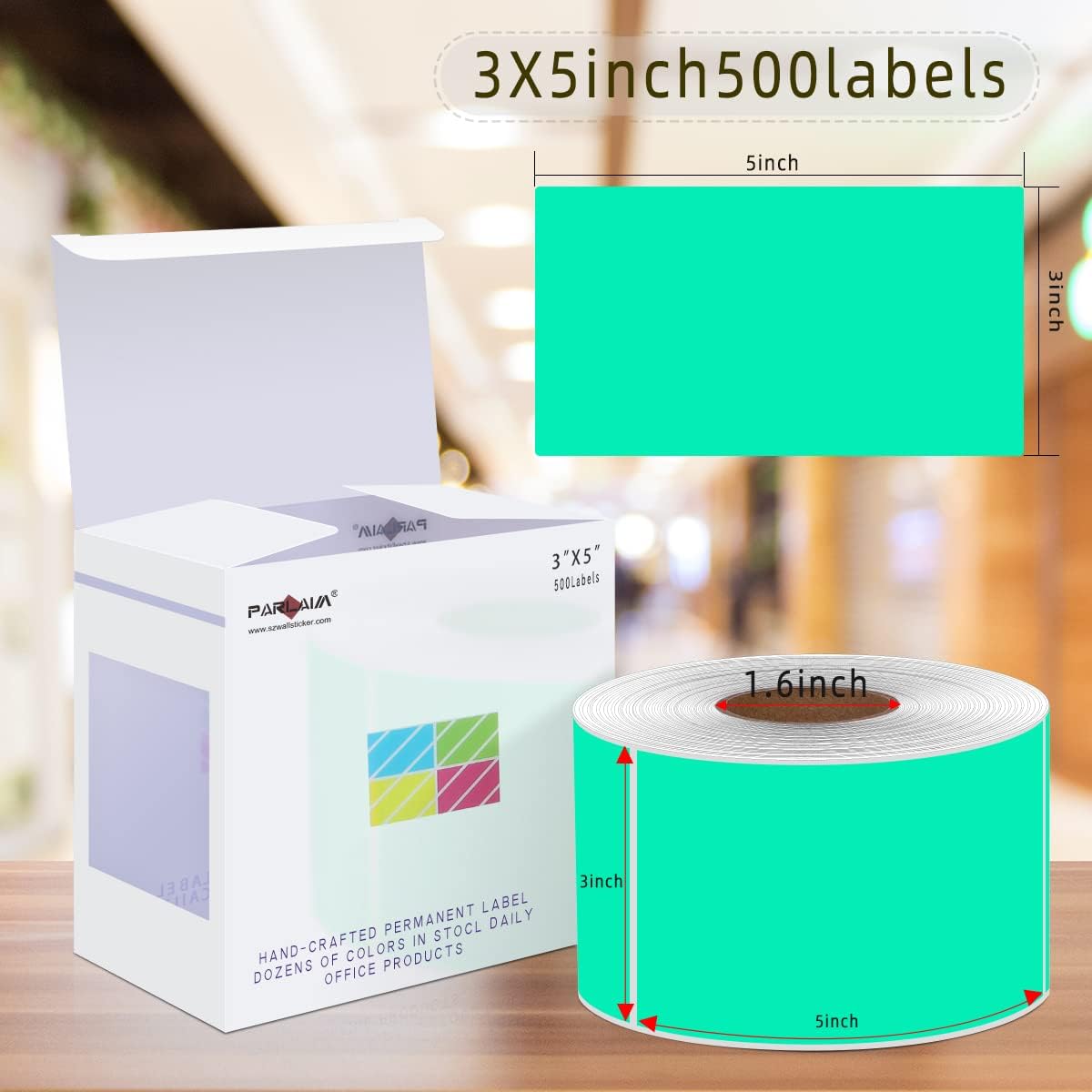 PARLAIM 3 X 5 Inch Rectangle Adhesive Color Coding Stickers,Square Inventory Label Stickers -500Per Dispenser Box (Fluorescent Green)
