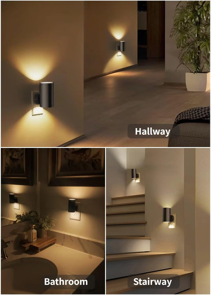 TSEXES LED Night Lights Plug into Wall, Dusk to Dawn Sensor,5-300LM Adjustable Brightness, Soft White 3000K,Dimmable Night Lights for Kitchen,Hallway Bedroom,Stairs, 2 Pack