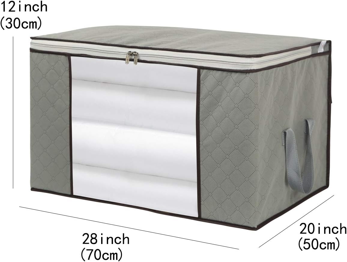 2 Pack Foldable Large Storage Bags 28 x 20 x 12 (L x W x H) inch for Comforter Quilt Blanket Clothes with Clear Window & Handles - Easy to Fit King Size Comforter Set - Closet Under Bed Organizer