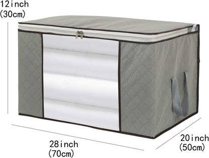2 Pack Foldable Large Storage Bags 28 x 20 x 12 (L x W x H) inch for Comforter Quilt Blanket Clothes with Clear Window & Handles - Easy to Fit King Size Comforter Set - Closet Under Bed Organizer