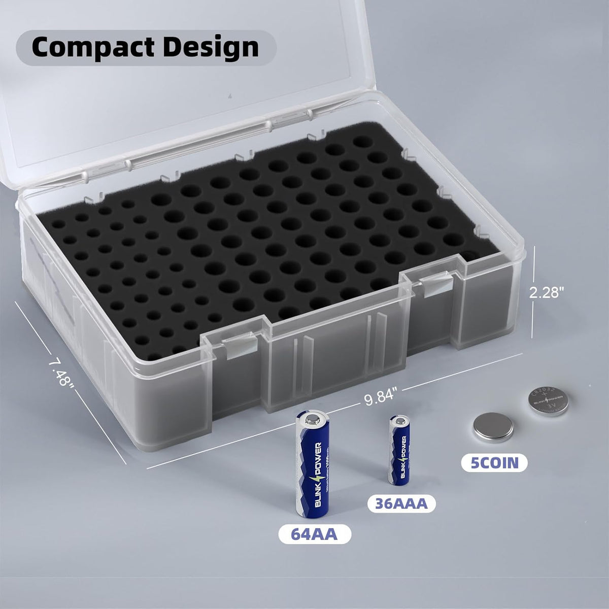 Blinkspower™ Battery Organizer Storage Case | Lockable, Moistureproof, Holds 64 AA Batteries, 36 AAA Batteries, 5 Coin Batteries and More