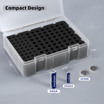 Blinkspower™ Battery Organizer Storage Case | Lockable, Moistureproof, Holds 64 AA Batteries, 36 AAA Batteries, 5 Coin Batteries and More