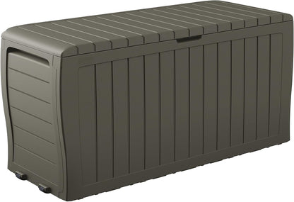 Keter Marvel Plus 71 Gallon Resin Outdoor Storage Box for Patio Furniture Cushions, Throw Pillows, Garden Tools and Pool Floats, Brown