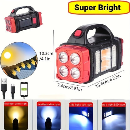 IFTHFOUR High Lumens Solar Flashlight - LED Work Light with USB-C Rechargeable, Waterproof, Multi-Function Flashlight & Lantern for Camping, Emergencies, and Outdoor