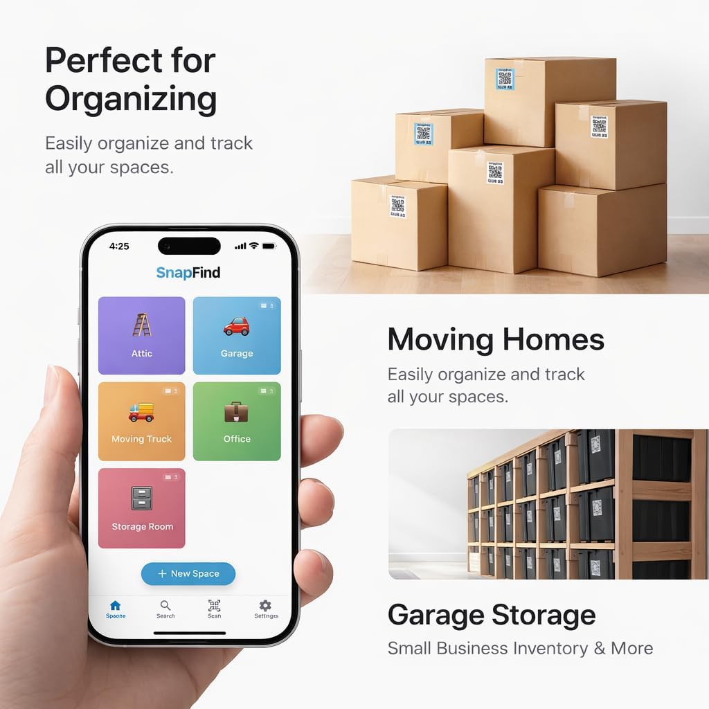 Smart QR Code Labels – AI Auto-Labeling, No Typing! Storage Bins & Moving Containers – iOS and Android App – 48 Color-Coded Stickers (2.5" x 2.5")