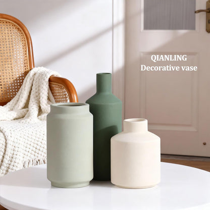 Ceramic Vase Set of 3 - Modern Neutral Vases Home Decor, Minimalism Decorative Vases, Boho Decor Small Flower Vase for Shelf, Dining Table Entryway Mantel Centerpiece Bookshelf Living Room Bathroom