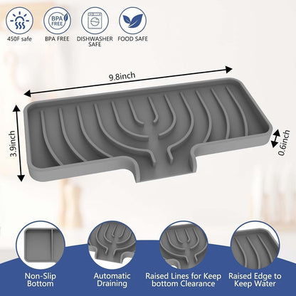 JACZZO Silicone Sponge Holder for Kitchen Sink, (10x4 In) Sink Caddy with Drain Spout, Self Draining Soap Tray & Organizer, Kitchen Accessories,Bathroom Organizer, Easy to Clean (Grey)