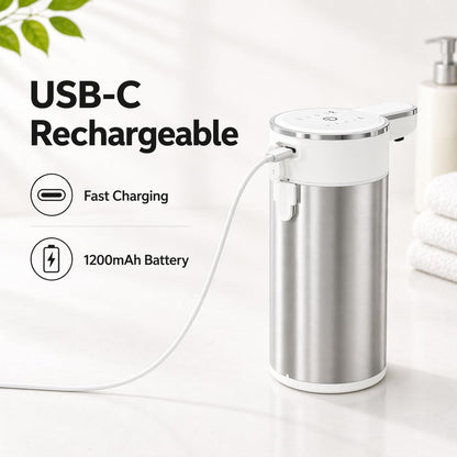 Automatic Foaming Soap Dispenser Touchless, 304 Stainless Steel Hand Soap Dispenser, USB Rechargeable, 4 Adjustable Levels, 13.5 oz (400 ml), for Kitchen & Bathroom (Black, Foam)