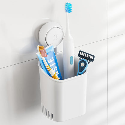 TAILI Upgraded Bathroom Mirror Suction Cup Toothbrush Holder with Razor Hook, Visible Safety Indicator, Large Capacity Inverted Trapezoid Design, Removable Shower Caddy for Toothbrush, Toothpaste, etc