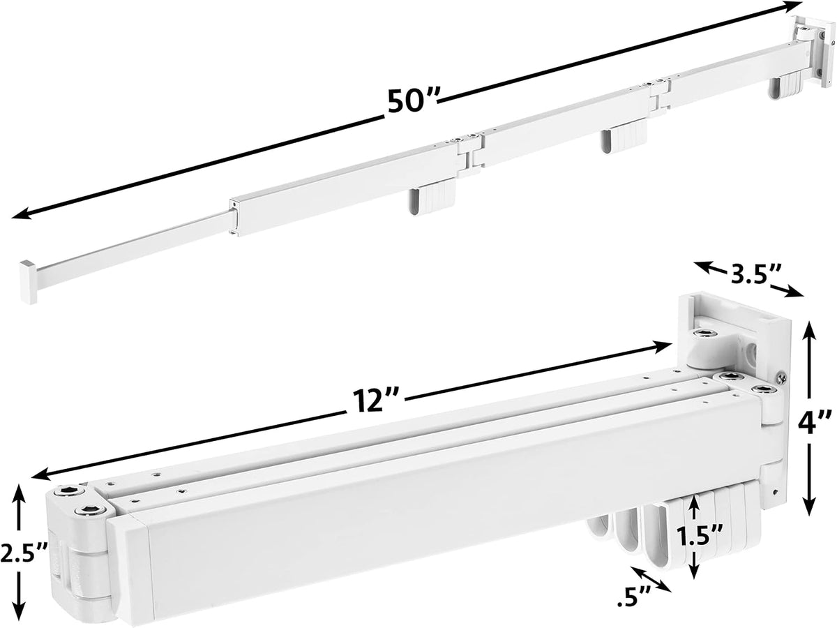 Luxe Laundry Wall Mounted Drying Rack - Foldable Laundry Room Organization Hanger for Clothes - Tri-Fold, Collapsible, Indoor, Space Saving, White