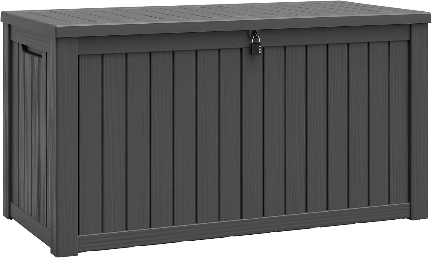 NUNU LAB Outdoor Storage Box, 45 Gallon Outside Deck Box Waterproof, Resin Outdoor Storage Cabinet With Lockable Lid, Backyard Storage Bench For Garden Tools, Patio Cushions, Pool Tools, Black