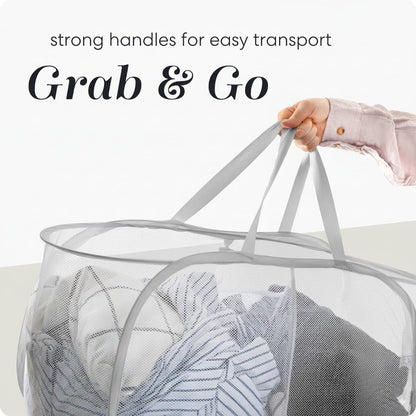 Handy Laundry Collapsible Laundry Basket, 3-Compartment Mesh Laundry Sorter, Foldable Pop Up Hamper with Handles, Space-Saving Durable Organizer for Dorm, Bedroom, Travel, White
