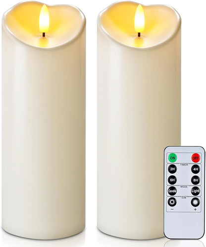 Homemory Dripping Wax Flameless Candles, Battery Operated Candles with Remote Control and Timers, LED Pillar Candles, Electric Fake Candles, 3" x 6", Set of 2