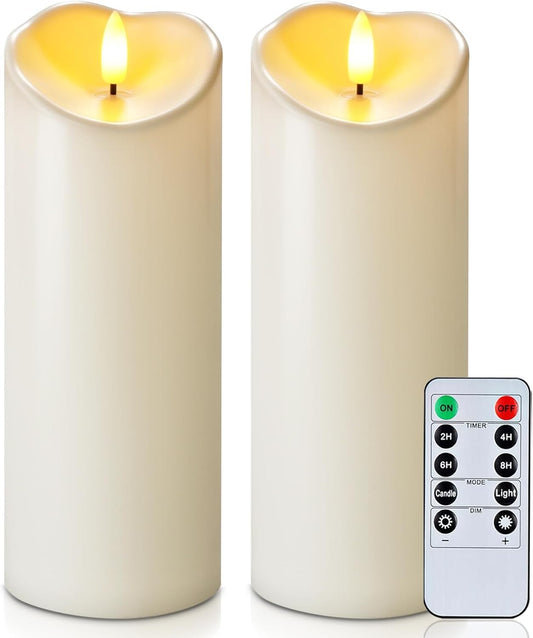 Homemory Dripping Wax Flameless Candles, Battery Operated Candles with Remote Control and Timers, LED Pillar Candles, Electric Fake Candles, 3" x 6", Set of 2