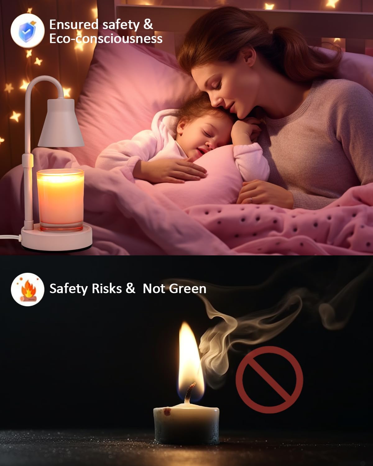 Elenhome Candle Warmer Lamp with Adjustable Height, Stepless Dimming Function-Home Decor Lamp, Metal Candle Lamp for Jar Candles, No Flame Scented Candle Warmer with 2 Bulbs (Black)