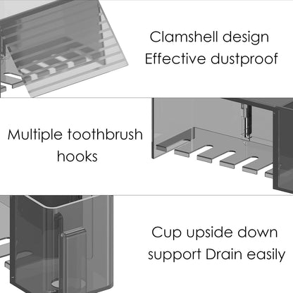 Linkidea 5 Slots Wall Mount Toothbrush Holder with Cover for Bathroom, Plastic Storage Organizer for Toothpaste, Gargle Cup, Compatible with Oral-B Cross Action, Colgate Renewal (Gray)