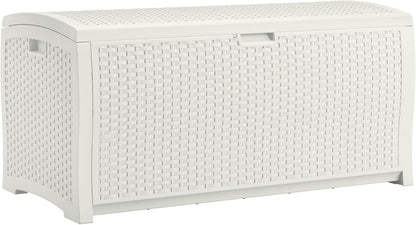 Suncast DBW9200 99 Gallon Outdoor Wicker resin Patio Storage Chest Bin with Handles for Patio, Garden, Garage, or Pool for All Weather, Mocha