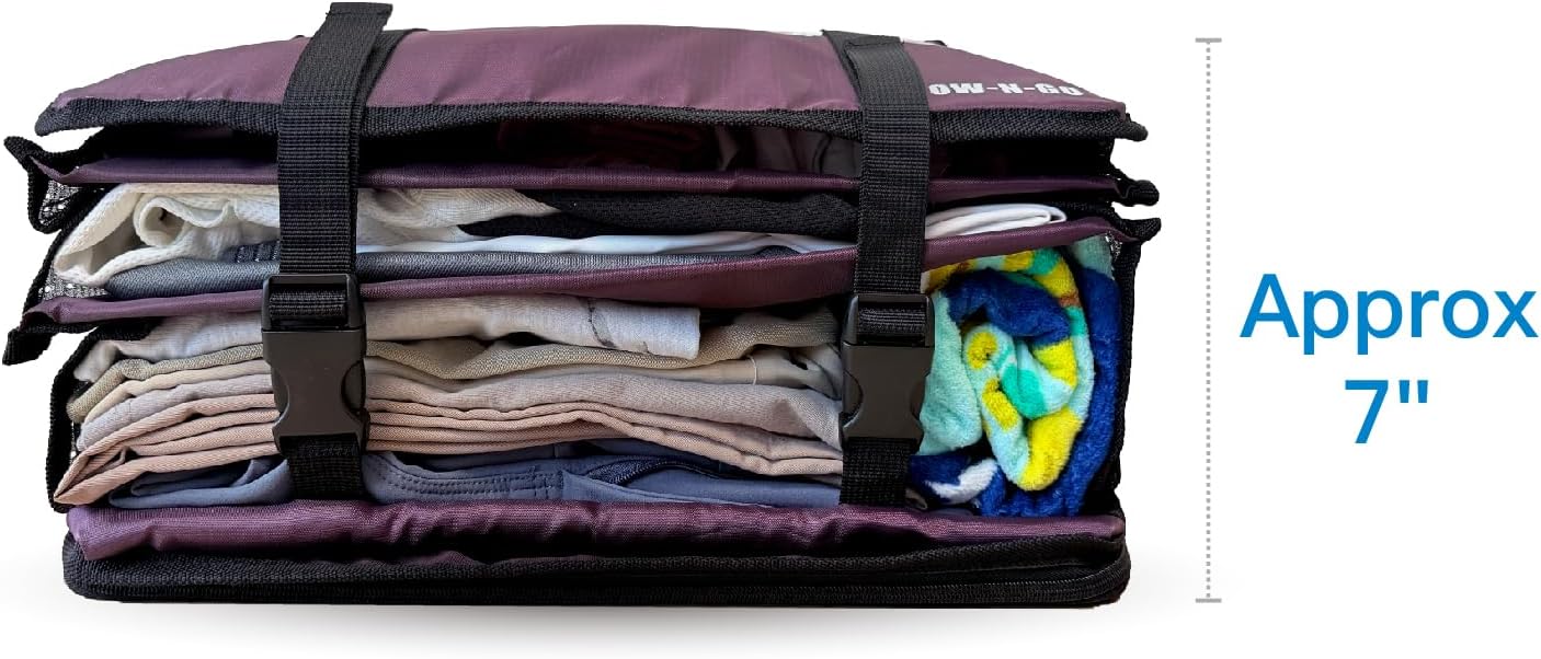 Grand Fusion Stow-N-Go Hanging Travel Shelves, Packing Organizer for Luggage. Carry on Closet for Suitcase. Expandable Packing Cube. Travel Essentials. (Black - L, L = (L) 11.8" x (W) 11.8")