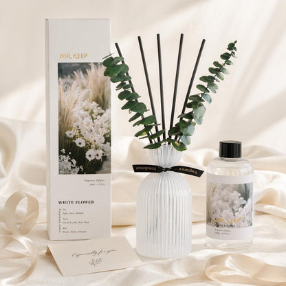 Airkeep Reed Diffuser Set 6.76 oz – Cherry Blossom Home Fragrance with Eucalyptus Sticks – Decorative Glass Bottle for Bathroom, Bedroom & Living Room Décor – Gift Ready