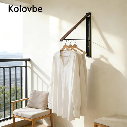 Clothes Drying Rack Wall Mounted for Laundry Balcony RV, Wood Color | Indoor Space Saving Foldable Collapsible Heavy Duty Door Mount